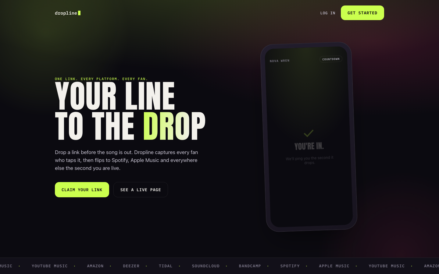 Dropline landing page
